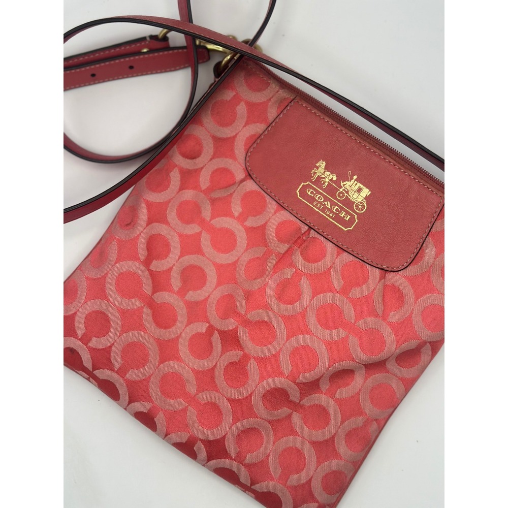 Coach Heritage Signature File Bag Pink Jacquard Crossbody K0894-41992